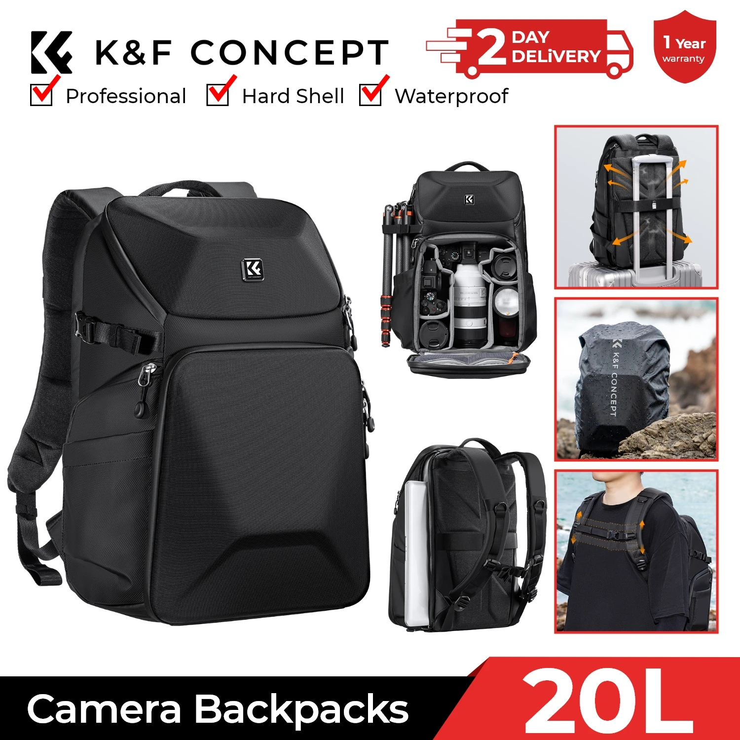 Photography Lighting Equipment Bags - K&F CONCEPT 20L Kamerarucksack Wasserdicht mit