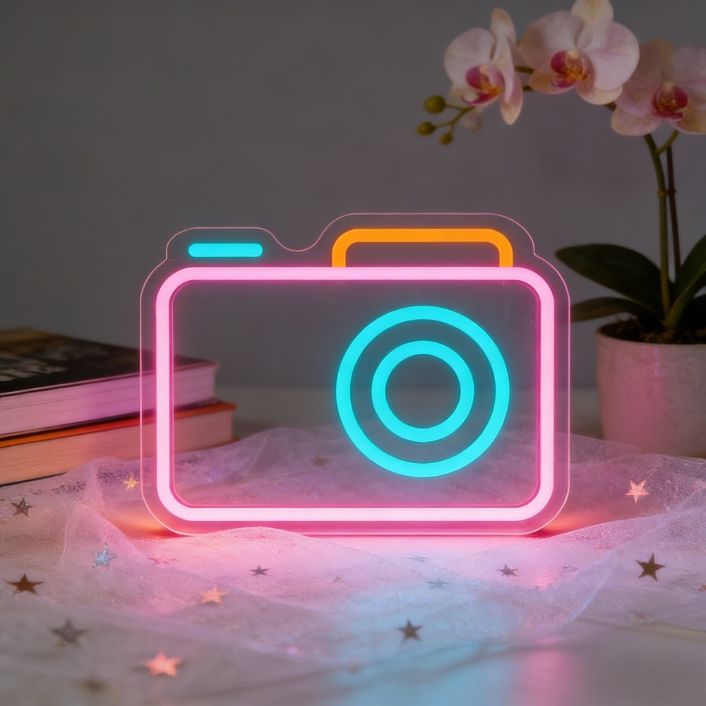 Photography Studio Lighting Set Up - Kamera-Neonschild LED-Wandkunst-Beleuchtung Ästhetische Fotostudio-Dekoration Kreatives Schreibtisch-Setup