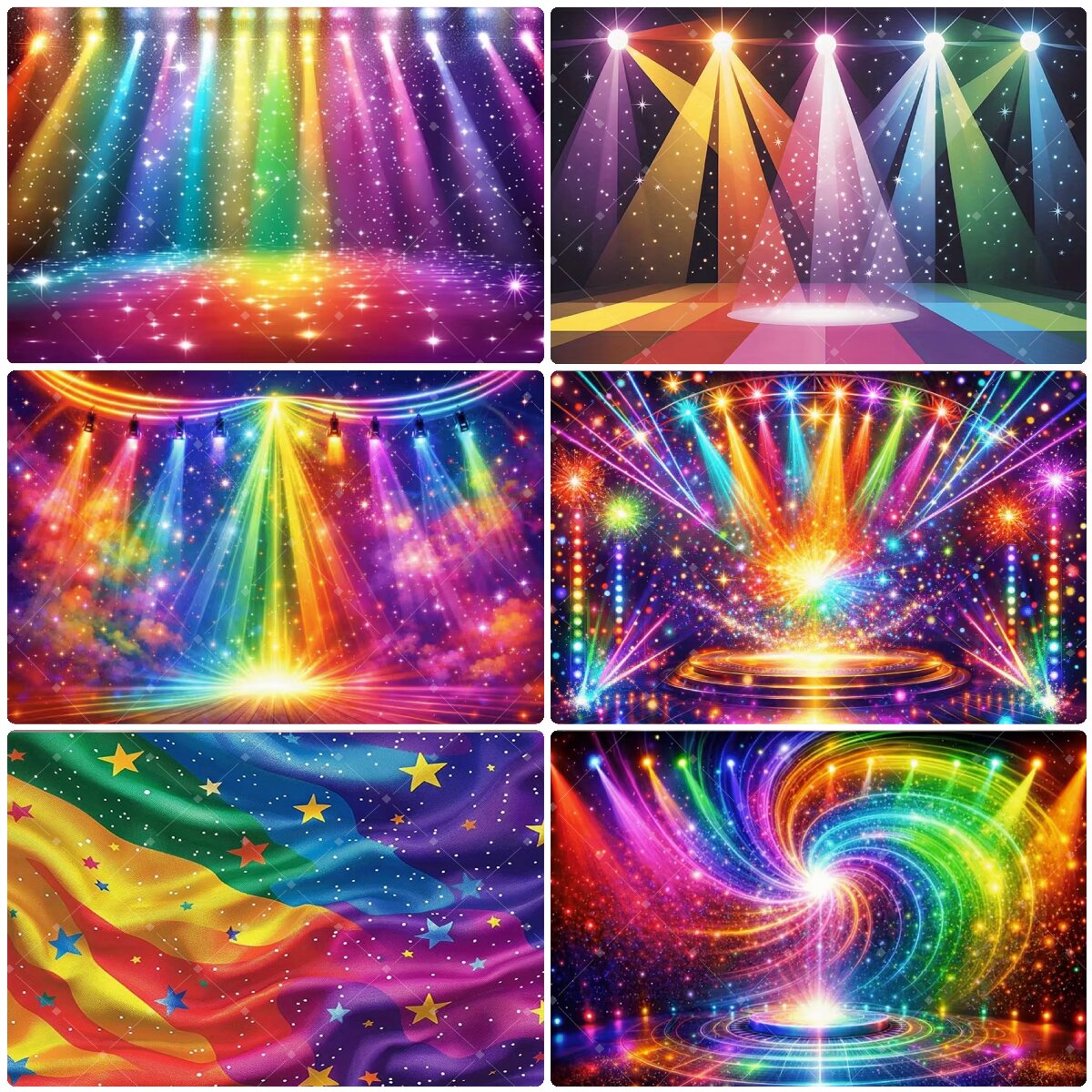 Photography Lighting Background - Bunter Regenbogen-Bühnenlicht-Hintergrund, Glitzer-Stern-Disco, Neon-Konzert, Geburtstagsparty, Fotografie-Banner,